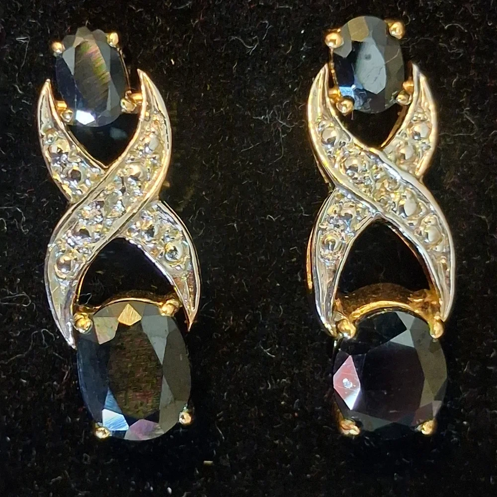 Vintage Gold Vermeil XOX Design Earrings With Sapphires And Diamond Accents